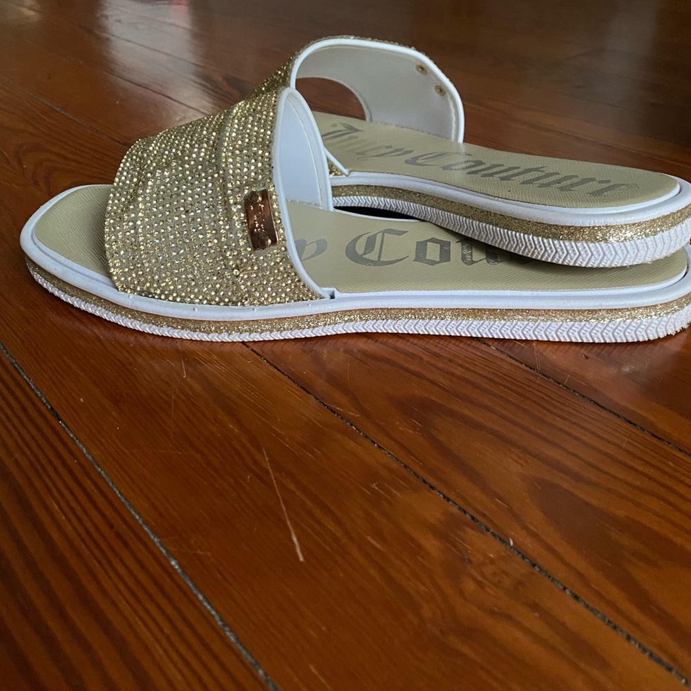 Gold Rhinestone Slide Sandals - Picture 3 of 5